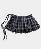 [ Pre-order ] Frill Check Layered Cotton Wrap Short Pleated Skirt