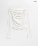 [ Pre-order] Blackup Made Flashy Shirring Boat Neck Ling Sleeve T-shirt