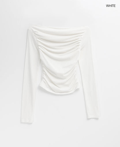 [ Pre-order] Blackup Made Flashy Shirring Boat Neck Ling Sleeve T-shirt