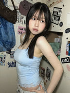 [ Pre-order ] Glowny Heart Lace Cami - Baby Blue