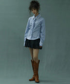 [ Pre-order ] Stripe Lace Tie Shirt Blue