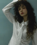 [ Pre-order ] Stripe Lace Tie Shirt Blue