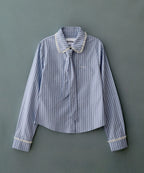 [ Pre-order ] Stripe Lace Tie Shirt Blue