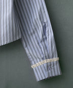 [ Pre-order ] Stripe Lace Tie Shirt Blue