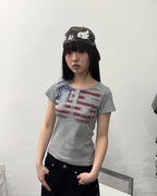 [ Pre-order ] USA Banner Henly Neck Tee