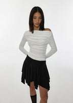 [ Pre-order] Blackup Made Flashy Shirring Boat Neck Ling Sleeve T-shirt