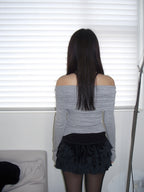 [ KR0472 清貨 ] 超顯瘦一字膊露肩修身長袖上衣四色入  V-day Off-shoulder Top