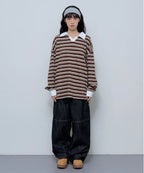 [ Pre-order ] Fancy Club Stripe Overfit Rugby - brown