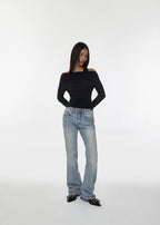 [ Pre-order] Blackup Made Flashy Shirring Boat Neck Ling Sleeve T-shirt