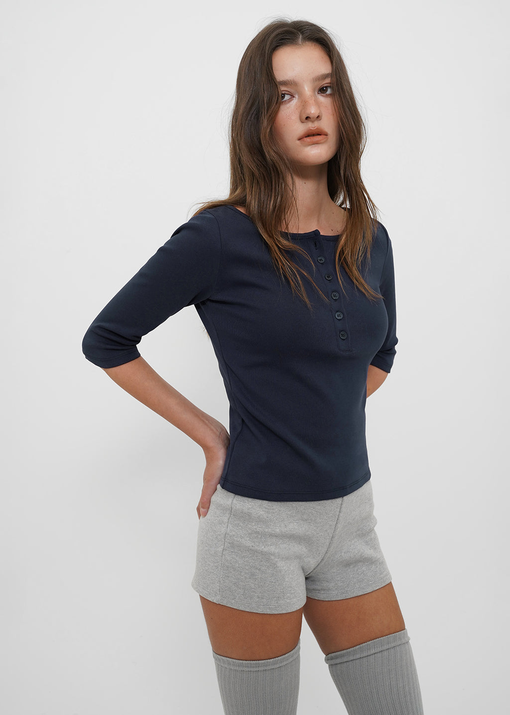 [ Pre-order ] B-Basic Tension Standard Henley Neck 3/4 Sleeve T-Shirt