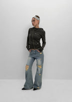 [ Pre-order ] Made Del Luna Damage Bootcut Denim Pants