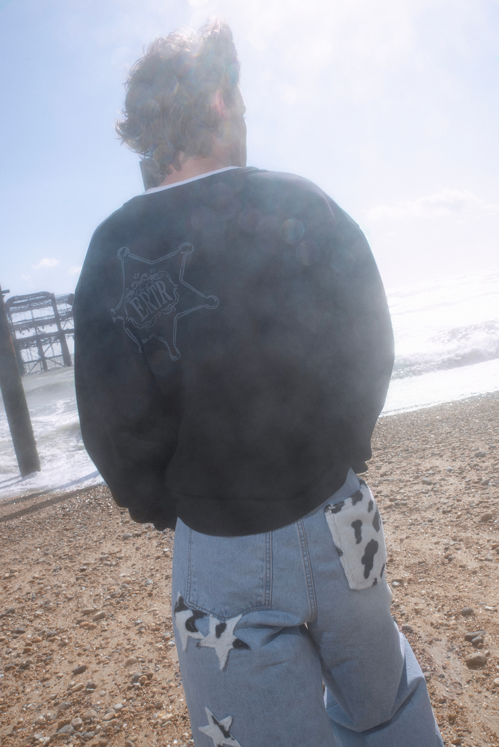 [ Pre-order ] Cow Star Denim Pants Light Blue