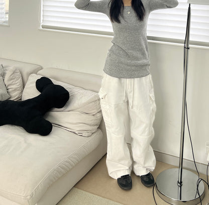 [ KR0458 清貨 ]  薄針織修腰長袖上衣兩色入 Bali Knit Ops