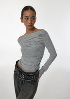 [ Pre-order] Blackup Made Flashy Shirring Boat Neck Ling Sleeve T-shirt