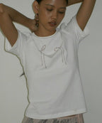 [ Pre-order ] Millo Women Pearl Ribbon T-shirt