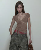 [ Pre-order ] Lace Trim Wrap Tee