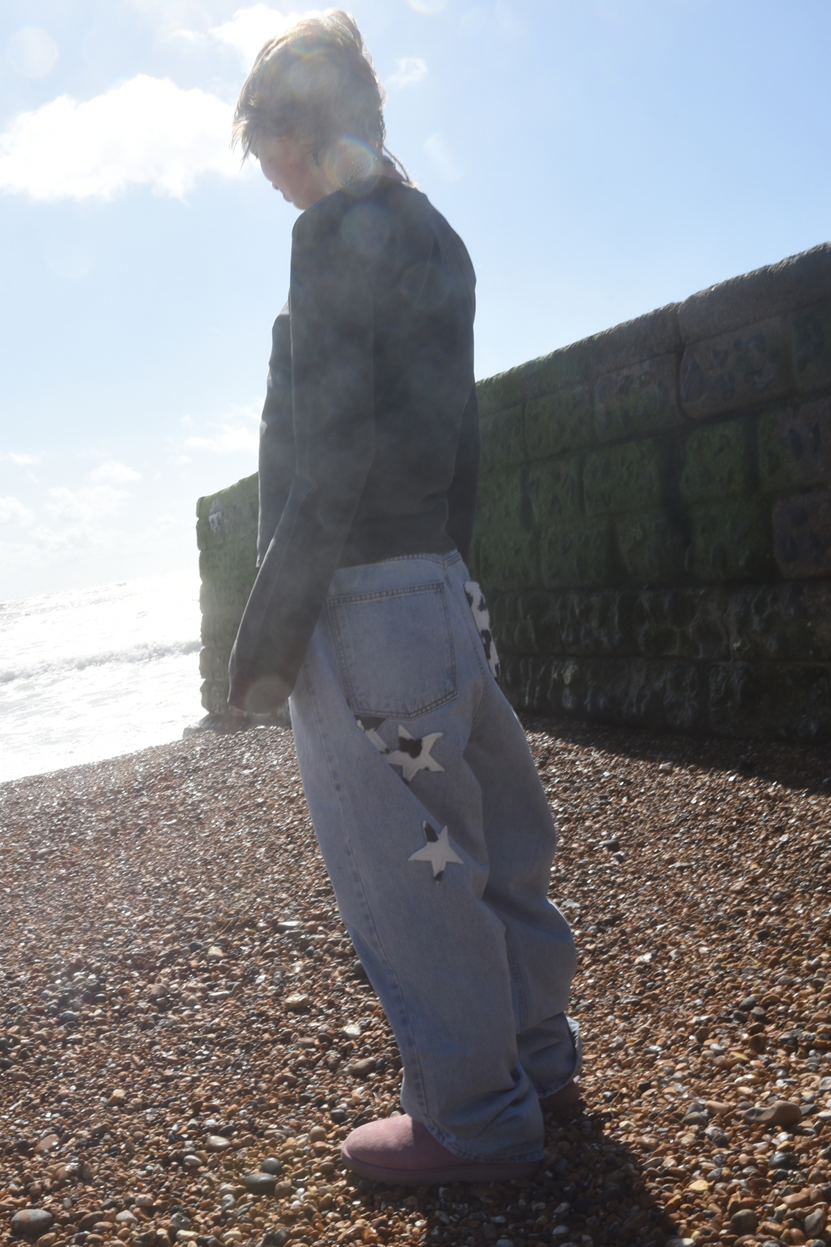 [ Pre-order ] Cow Star Denim Pants Light Blue