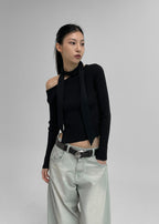 [ 現貨 ] 秋冬必入厚針織單膊側開上衣 Basil Unbalanced Shoulder Knit