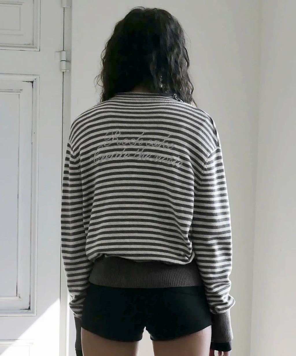 [ Pre-order ] Rockcake Stripe Logo Knit Cardigan