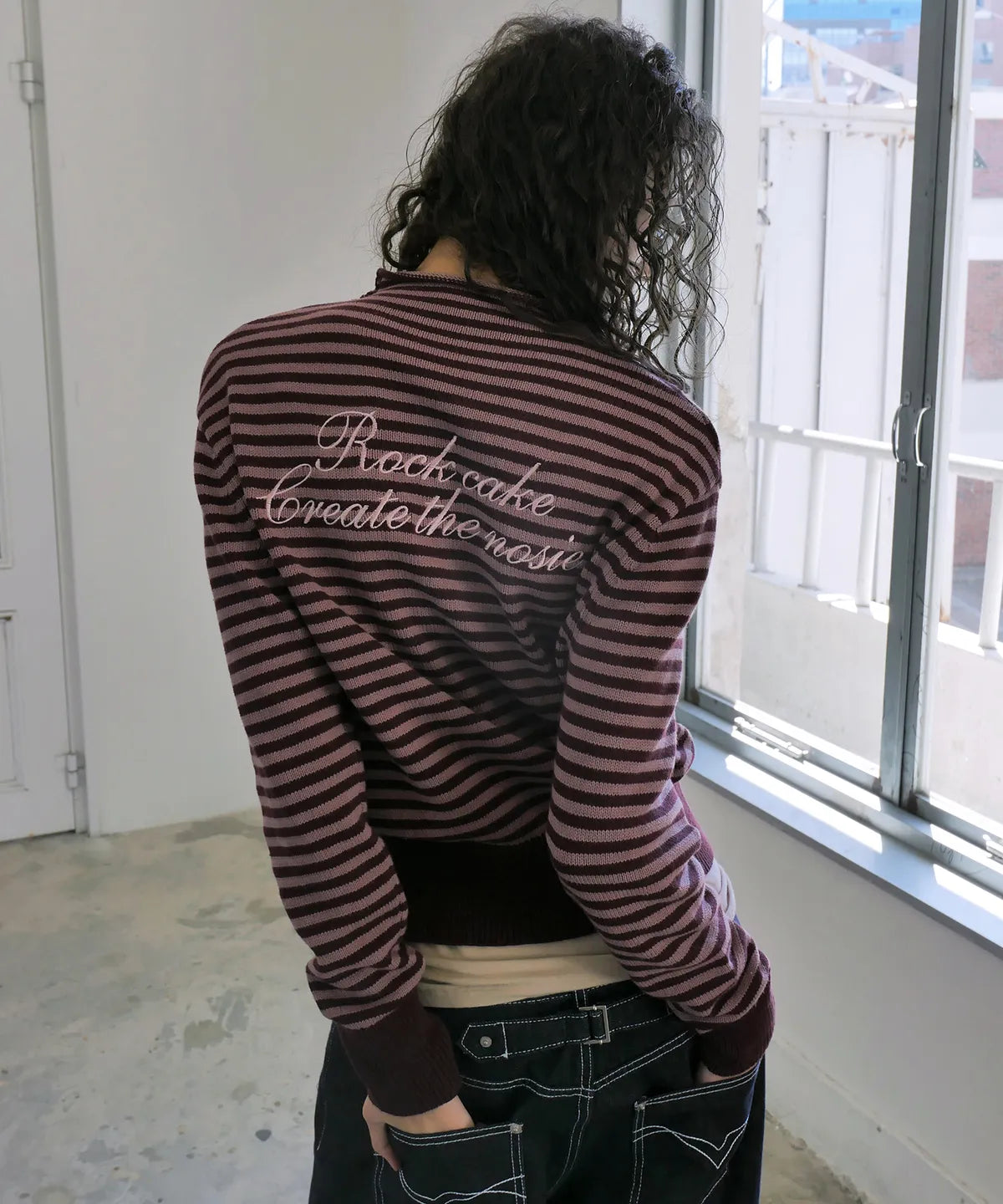 [ Pre-order ] Rockcake Stripe Logo Knit Cardigan