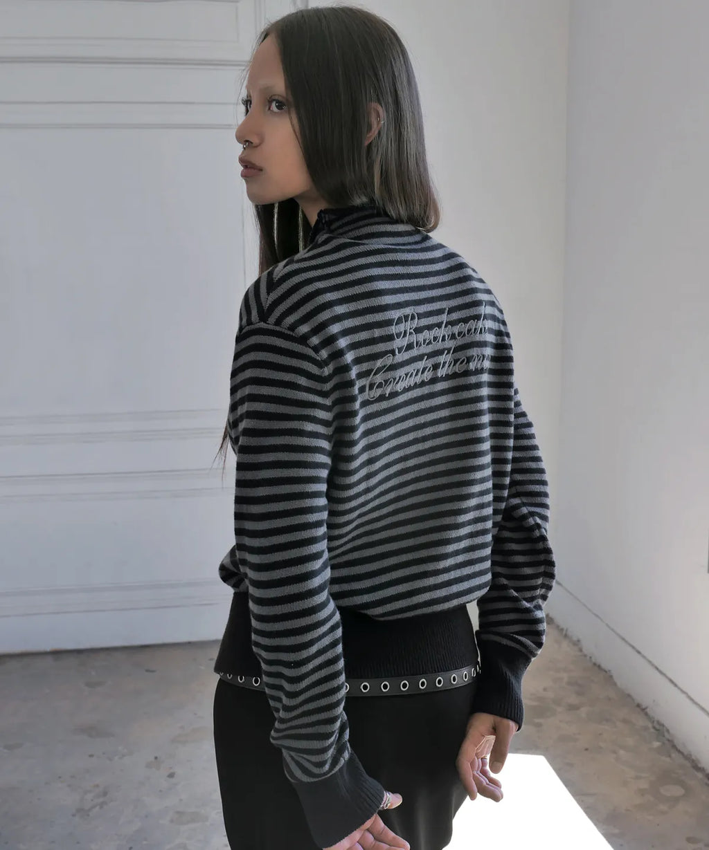 [ Pre-order ] Rockcake Stripe Logo Knit Cardigan