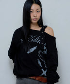 [ Pre-order ] Fancy Club One-Shoulder Buckle Sweatshirt