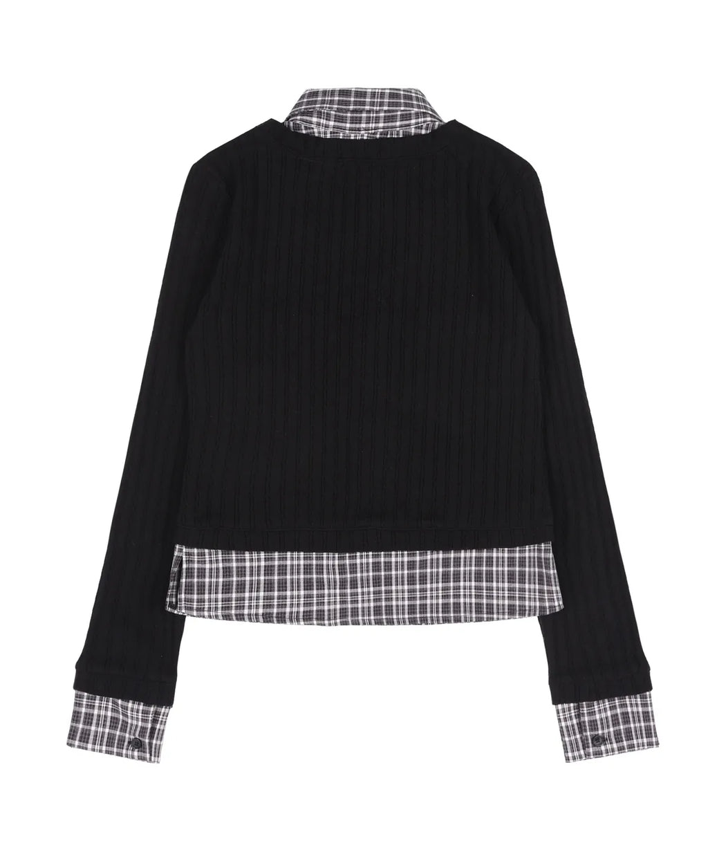 [ Pre-order ] Fancy Club Check Shirt Layered Cardigan - black