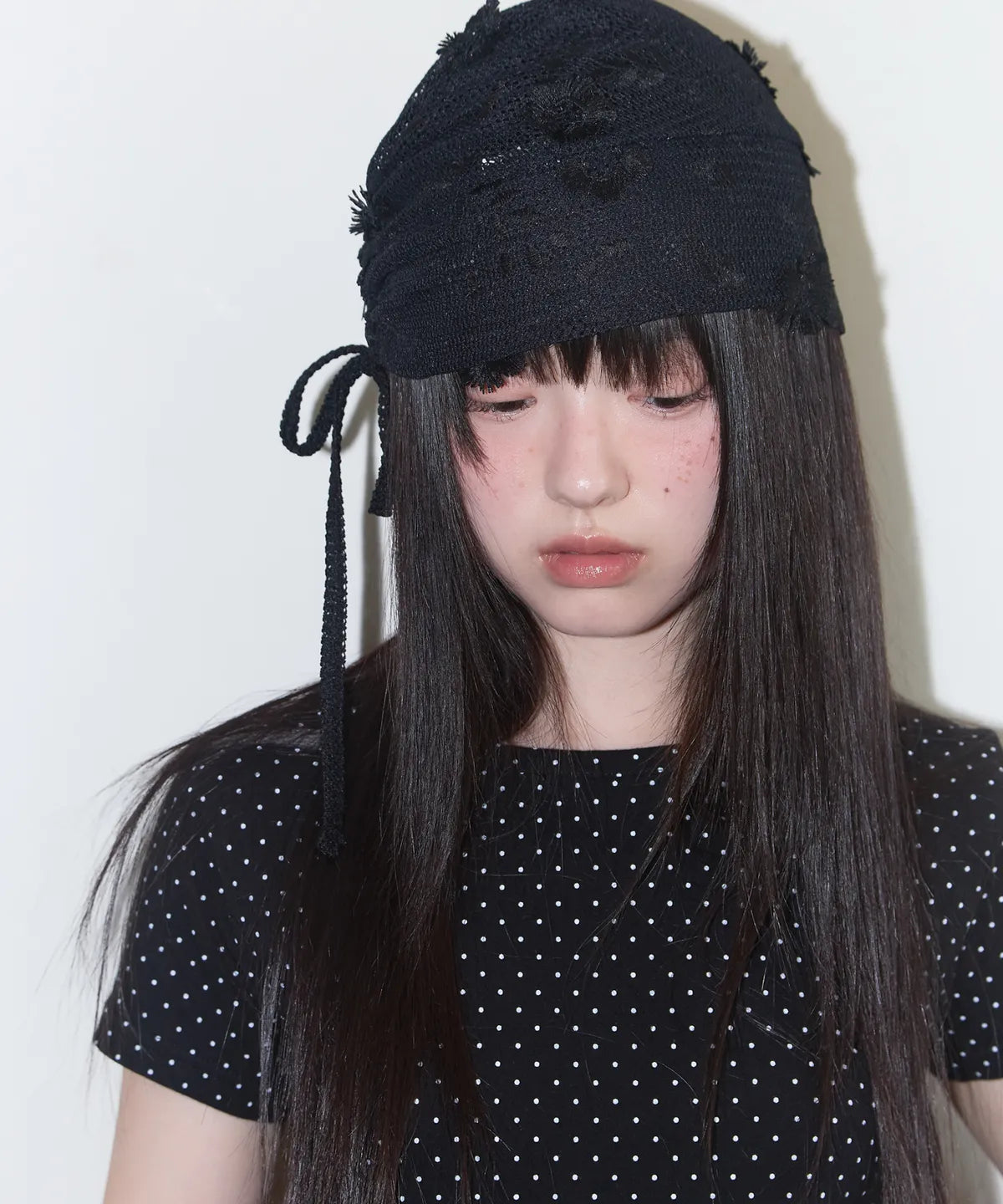 [ Pre-order ] Lace Ribbon Shirring Beanie