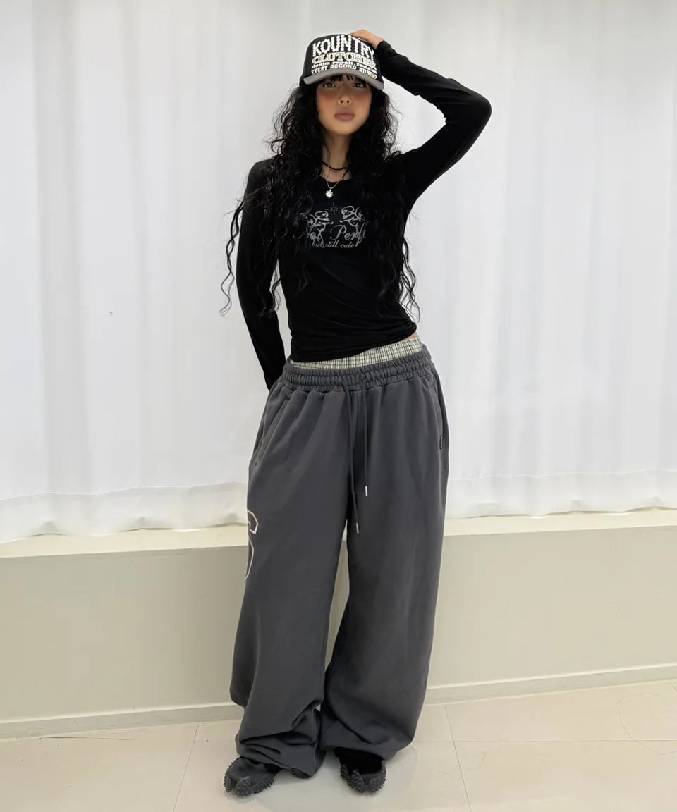 [ Pre-order ] Rockcake Check Layered 96 Wide 2way Jogger