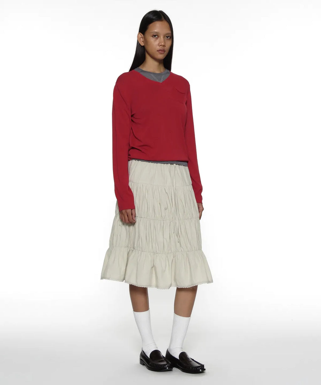 [ Pre-order ] PWC Lace Trim Tiered Mid Skirt