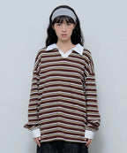 [ Pre-order ] Fancy Club Stripe Overfit Rugby - brown
