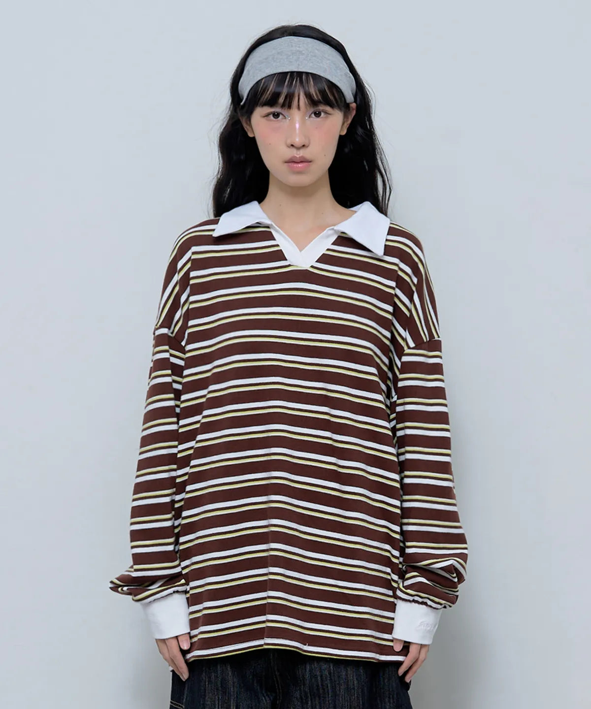 [ Pre-order ] Fancy Club Stripe Overfit Rugby - brown