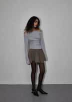 [ Pre-order] Blackup Made Flashy Shirring Boat Neck Ling Sleeve T-shirt