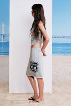 [ Pre-order ] Suburn X Paul Frank Midi Skirt Melange gray