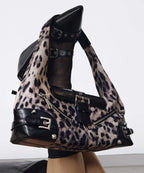 [ Pre-order ] Not Knowing Small Moto Hobo Bag ( leopard )