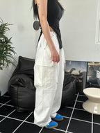 [ KR0101 ] UNISEX 透氣白色寬鬆工裝褲 Parachute Cargo Pants