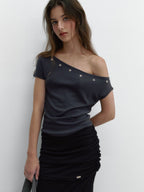 [ Pre-order ] Eyelet One Shoulder T