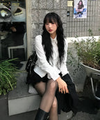 [ Pre-order ] Stripe Lace Tie Shirt Blue