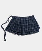 [ Pre-order ] Frill Check Layered Cotton Wrap Short Pleated Skirt