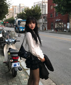 [ Pre-order ] Stripe Lace Tie Shirt Blue