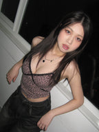 [ KR0460 ] 豹紋蕾絲背心三色入 Leopard Lace Top