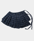 [ Pre-order ] Frill Check Layered Cotton Wrap Short Pleated Skirt