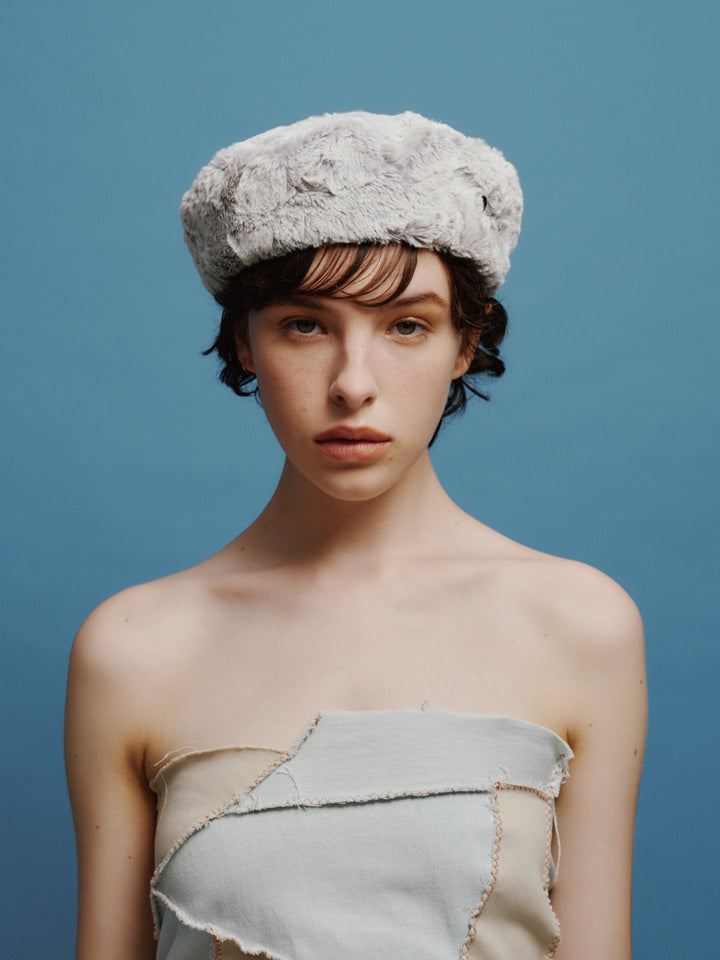 [ Pre-order ] Fur Ines Beret In Misty Grey