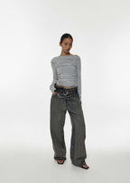 [ Pre-order] Blackup Made Flashy Shirring Boat Neck Ling Sleeve T-shirt