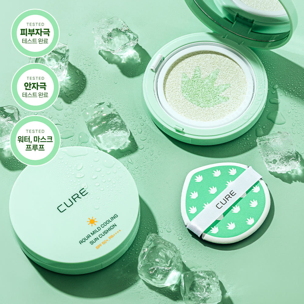 [ 店主推薦 Pre-order ] Cure 涼感水潤溫和防曬氣墊 ( 全家都可以使用 ) Aqua Mild Cooling Sun Cushion SPF50+ PA++++