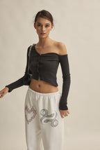 [ Pre-order ] Threetimes One-shoulder button tee