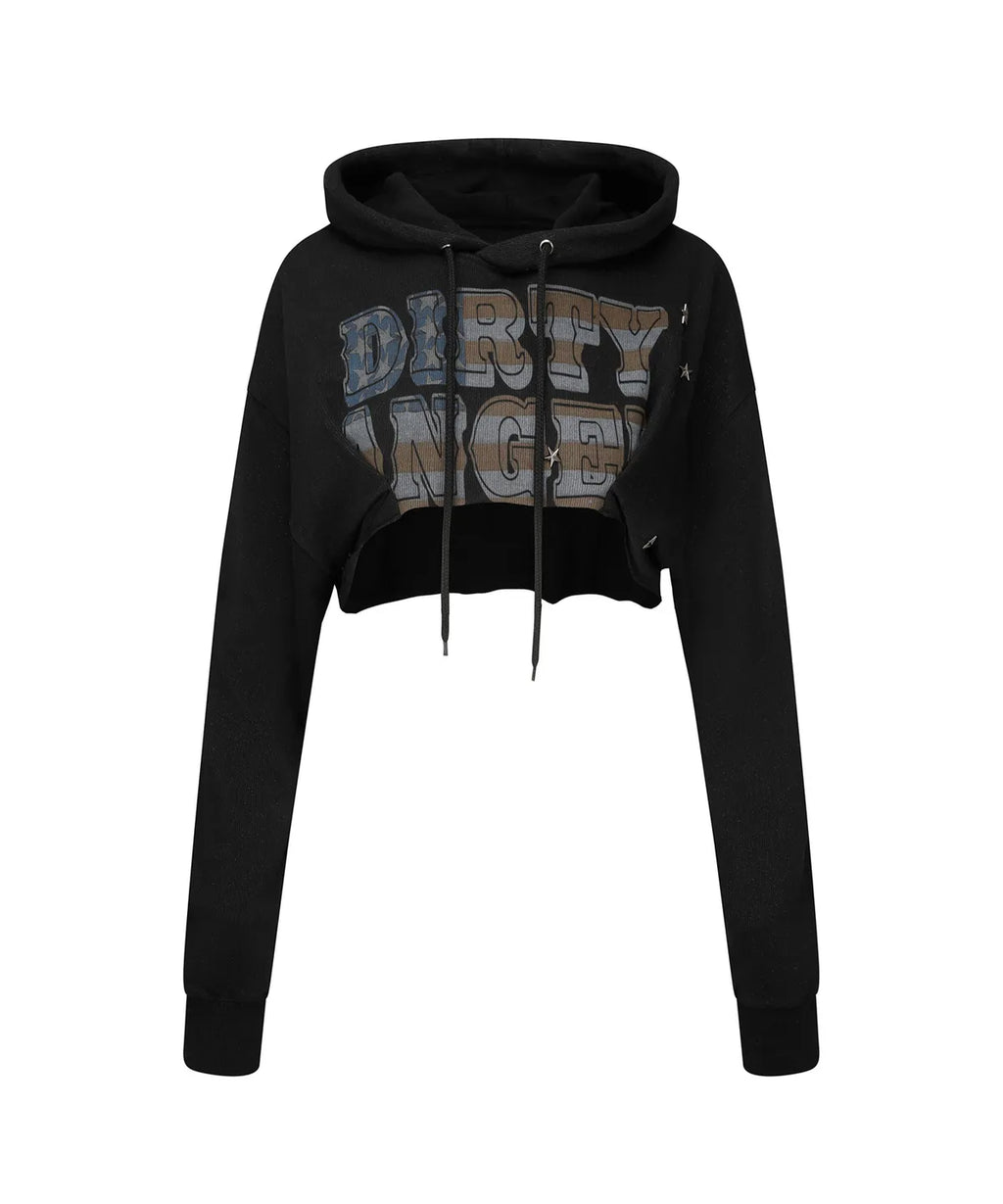 [ Pre-order ] Glitter Flag Crop Hoodie