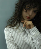 [ Pre-order ] Stripe Lace Tie Shirt Blue
