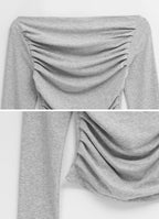 [ Pre-order] Blackup Made Flashy Shirring Boat Neck Ling Sleeve T-shirt