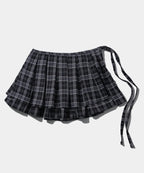 [ Pre-order ] Frill Check Layered Cotton Wrap Short Pleated Skirt
